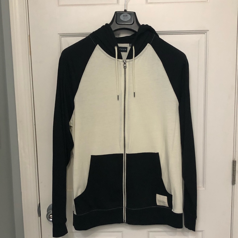 Black & White Zip-Up Hoodie (M).  FIVE FOUR Club.